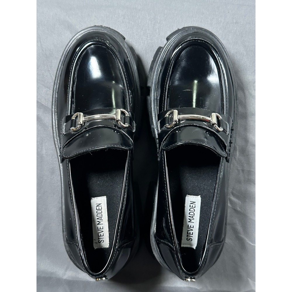 Steve Madden Trifecta‎ Black Patentb Horsebit Lug Sole Platform Loafers 8.5M